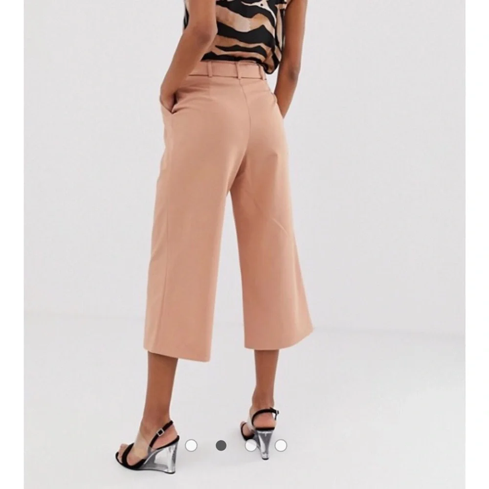 ASOS Pink Wide Leg Tie-Waist Culotte Pants - Picture 3 of 6